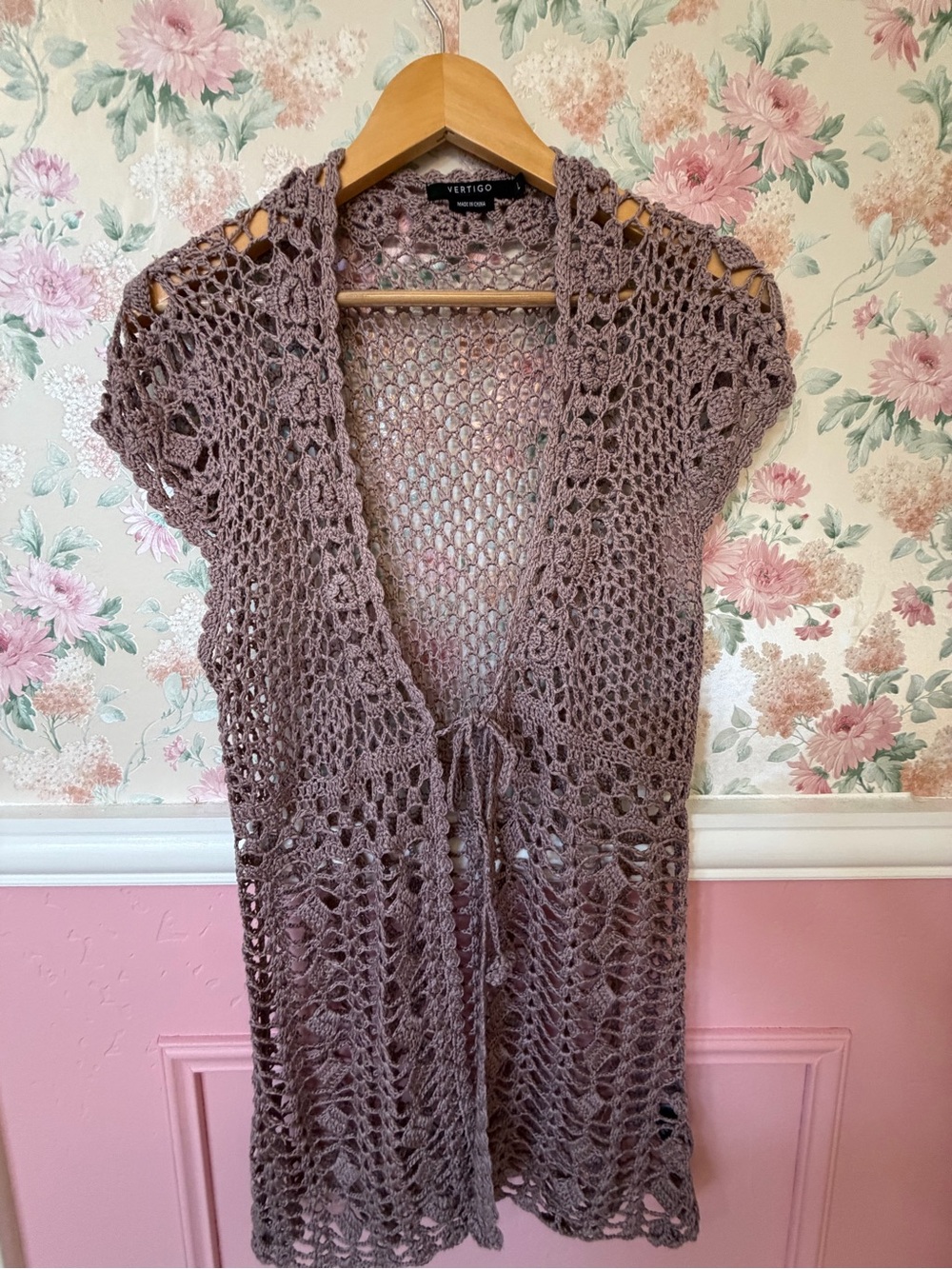 Vertigo Paris Mauve Crochet Tie-Front Open Cardigan